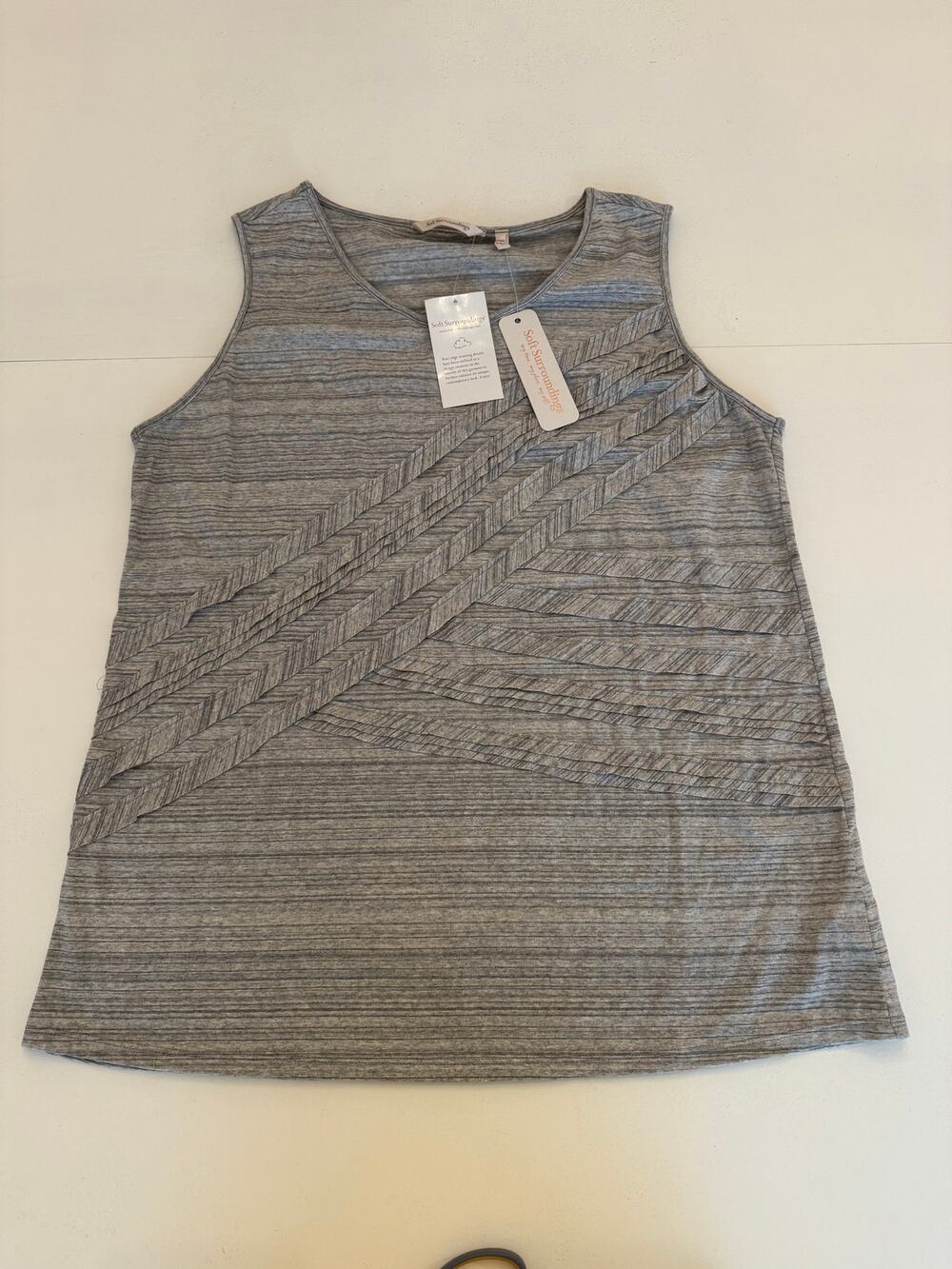 Soft Surroundings Linear Tank Top $80 Heather Grey NWT Size XL Cotton Spandex